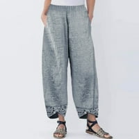 Poslovne casual pantalone za žene Ležerne prilike pamučne posteljine Ispiši nepravilne elastične struice