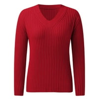 CAICJ džemperi za žene Ženske lagane dugih rukava V Vrat Duks pletene džemper vrhovi Vintage džemper