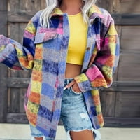 WANGXLDD ženska modna jednokratna elegantna rever s dugim rukavima košulja košulja jakna jesen boja blok za ispis jakna vunena jakna