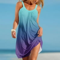 Ženske ljetne haljine trendy gradijent bez rukava od ispisanog plaže uz naplatu okrugli vrat Casual