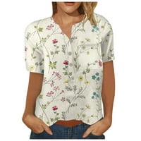 Ženski ljetni bluze Henley cvjetni bluza s kratkim rukavima Bež 4xl