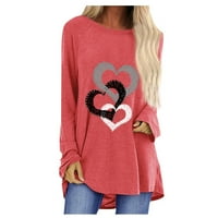 Ženska Crewneck Valentinovo za Valentinovo Ispis majica Dugih rukava Trendy Love Heart Print Tunic Tops