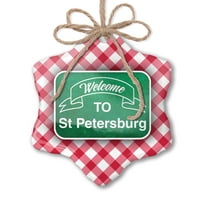Ornament tiskani jedno strani zeleni znak Dobrodošli u St. Petersburg Božić Neonblond