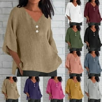 Ženska bazična gumba dolje majice Solid Color rukav plus veličina Jednostavna formalna casual pad košulje