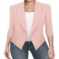 Paille dame bleder dugih rukava kardigan jakna rever vrat poslovne jakne casual uredski bluže ružičasti