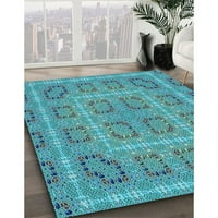Ahgly Company Machine Persible Cand Square Transitional Dark Cyan Green Procing Rugs, 3 'kvadrat
