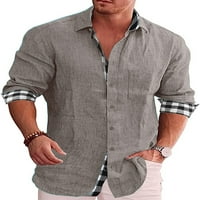 Glonme Muška majica rever na vratu Dugme Down Bluza Muškarci Men Comfy Tunic Majica ušiveni dugi rukav