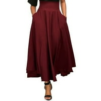Charella ženska modna casual čvrsta boja zavoj visoke struk suknje crvena, xxl