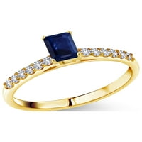 Gem Stone King 0. CT Octagon Blue Sapphire White Created Created Sapphire 10K žuti zlatni prsten