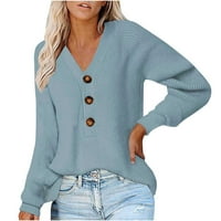 Ženski Vrući pleteni džemper Ležerne tipke gore duge rukave Loose pletene pulover vrhove Jeseni zimski