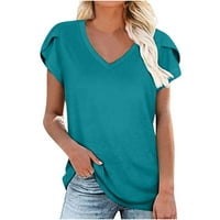 Dezsed Loot Fit Basic Blouset za ženske čišćenje casual rukava kratki rukav V-izrez pune košulje u boji