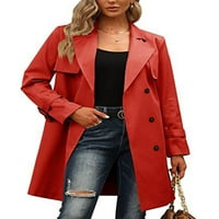 Niveer dame odjeće rever vrat rov kaput dugih rukava na kaputu kaputi sa dvostrukim grudima jakna crvena