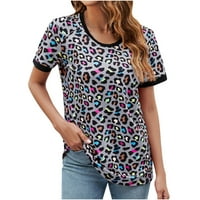 Ljetni ženski Leopard Print T-majice Trendi kratki rukav Okrugli izrez Grafički pulover Thirt vrhovi
