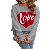 Valentinovo rebrasti pleteni džemperi za žene dugih rukava Ljubav Heart Pismo Ispis okrugli vrat Labavi