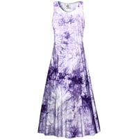 Plus veličina visoki ženski Strechy okrugli dekolte sa haljinom bez rukava Purple Tie-boje Ispiši liniju