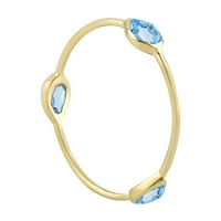 Kruška rez plavi topaz tromjenski prsten 18k žuti zlatni nakit za nju