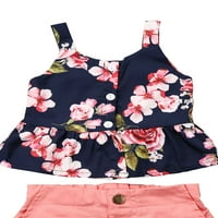 Jaweiw Toddler Devojčica Set odjeće, cvjetni print bez rukava bez rukava s kratkim hlačama za ljeto