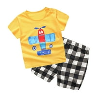 Ljetna dojenčad za bebe s kratkim rukavima majica + kratke hlače žuti avion
