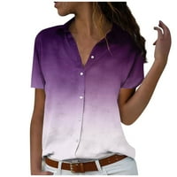 Apepal Womens Gumb s kratkim rukavima dolje majica košulja s kratkim rukavima Vrući majice Bluze haljina za žene Western Wear Purple S