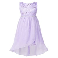 Dječje djevojke bez rukava Sparkly Rhinestone Ljetna haljina visokog ruba Glittery rođendanska haljina Lavanda 14