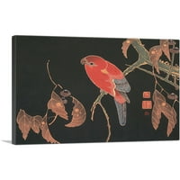Crveni papagaj na grani drveća platno Art Print Jakuchu Ito - Veličina: 26 18