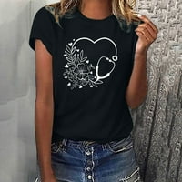 USMIXI ženski vrhovi Dressy casual ljeto Crewneck Heart Print Tes Tees Hearts Shirts Košulje Servin