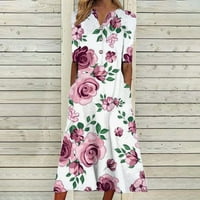 Haljine za prodaju za žene za žene s kratkim rukavima za tisak cvjetnog uzorka V-izrez midi fit i flare