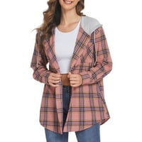 Qinhving s kapuljačom Flannel majica za žene plaćene jakne s dugim rukavima s dugim rukavima dolje bluza