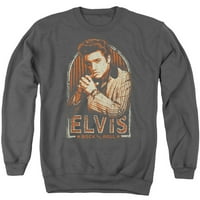 Trevco ELV865-AS- Elvis Presley & Stripes odrasli Crewneck Dukserica, ugljen - srednji
