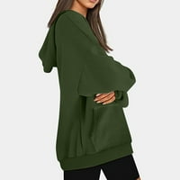 Hoodies za žene prevelike dukseve sa kapuljačom zimske casual dugih rukava majice nacrtaju udobne labave lagane fleke pada dukseve sa džepovima Zimska odjeća zelena m