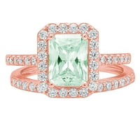 2. CT Sjajni smaragdni rez simulirani zeleni dijamant 14k Rose Gold Halo Pasijans sa akcentima Bridal