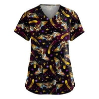 Njoeus majice za žene Žene Ljetne vrhove kratki rukav modni žen V-izrez Halloween majica Ljetni džepovi
