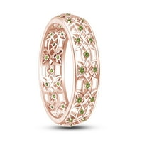 Izdubljenje cvjetni prsten okrugli rez simulirani peridot u 14K ružičastog zlata preko sterlinga srebrnog vjenčanog pribora za prsten nakit za dame, veličine prstena-6,5