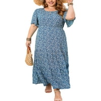 Niuer Ladies Sundress Crew Crt dugačak haljina plus veličine Ljeto Maxi haljine Boho kratki rukav plavi xl