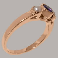 Britanci napravio je 10k Rose Gold Real Pravinski ametist i kultivirani Pearl Womens Remise Ring - Veličina
