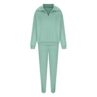 Prodaja dva sportska odijela za žene Ležerne prilike pune boje debela dukserica + jogger dukserice pada modni setovi zeleni xl