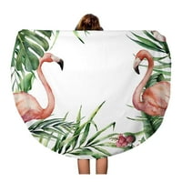 Okrugli ručnik za plažu pokrivač bika sa egzotičnom flamingo ručnom cvjetnom bananom i kokosovim palmima