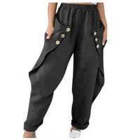 Yubatuo Cargo elastični pantalone za gumbu sa visokim strukom za žene široke pantalone za noge sa džepom
