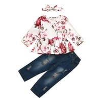 KETYYH-CHN odijelo set za djevojčice Pletena majica s dugim rukavima Top gumba Suknja Odeća set A, 100