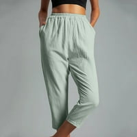 Capri pantalone za žene joga hlače Dukseve pune boje Ugodne elastične strugove casual pantalone sa džepom
