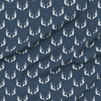 Tkanina za kašiku - Skaz Antlers Mornarička šuma Deer Buck Lov na petalju potpise pamučna tkanina od