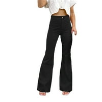 Žene Solidne boje modne koluroine hlače visoke struke rastezanje pantalona Black XL