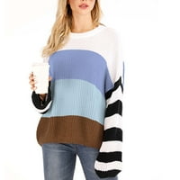 Ženske modne duge rukave okrugla boja u boji koji odgovara labavim vrhovima bluza pletena džemper tietoc