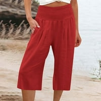 Ženske hlače pod $ ženske hlače sa širokim nogama visoke struke ravne hlače casual pantalone lubene crvene l