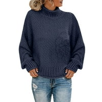 Honeeladyy ženski povremeni čvrsti vrhovi o-vrata pletenja dugih rukava pulover džemper mornarice