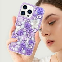 FPR iPhone Pro ma Glitter Rhinestone Diamond Crystal Sparkle Rose Flower Pearl Cvjetne narukvice Mekani