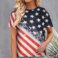 Yyeselk 4. srpnja Ženske košulje Casual Kvatrome s kratkim rukavima Crew izrez Tors Trendy American