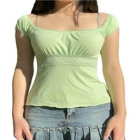 Arvbitana ženski ljetni tee vrhovi kratkih rukava kvadratni vrat Slim Fit čipke patchwork majice s-l