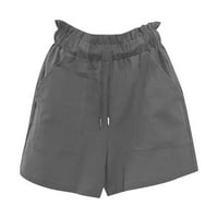 Istezanje pantalona za žene Radne ležerne pune boje elastična pamučna posteljina sa džepovima Kratke hlače