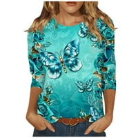 Ljetne bluze za žene, žensko ljeto Tri četvrtine rukava Crewneck casual tiskani bluze chmora